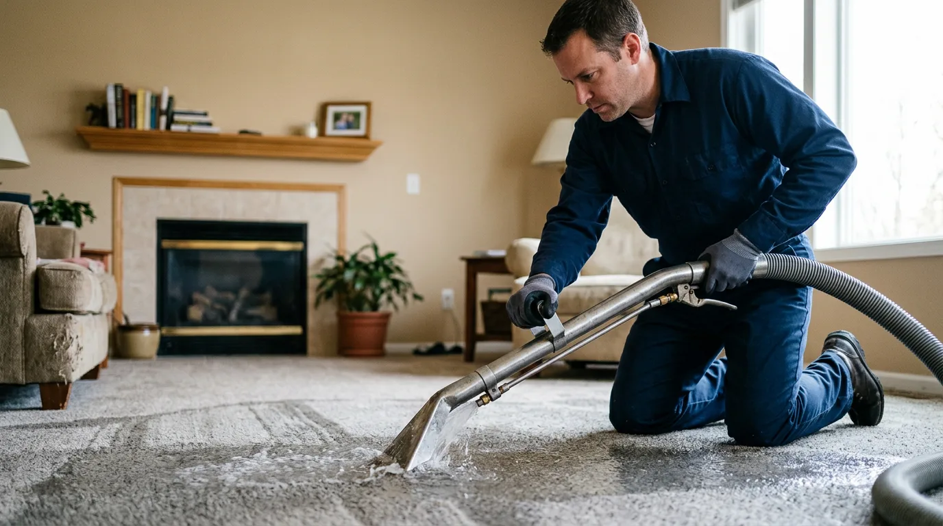 Water damage restoration technician working near New Lexington, OH